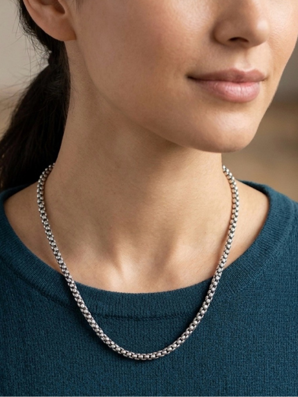 Silpada Retired N1106 Sterling Silver Popcorn Chain Necklace 16.5”